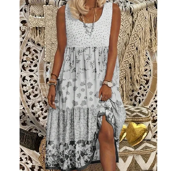 Plus Floral Print Tank summer Cottagecore Dress - Picture 3 of 8